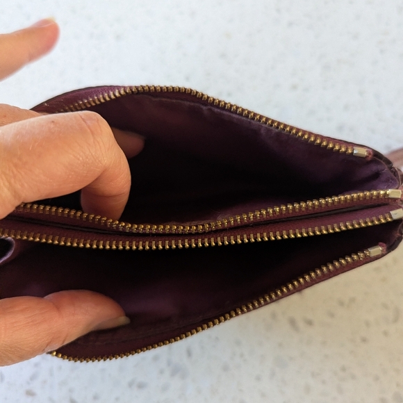 Coach Double Corner Zip Wristlet Leather Phone Wallet In Wine - Picture 8 of 12